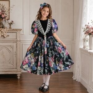 Daisy Kingdom Dress Girls 10 Black Floral‎ Velvet Lace Cottagecore Whimsigoth